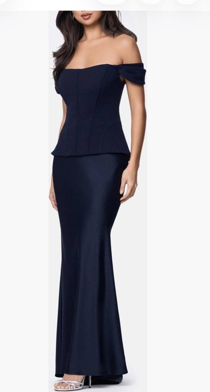 Betsy & Adam Off the Shoulder Mixed Media Gown Sz 10 NWT $289